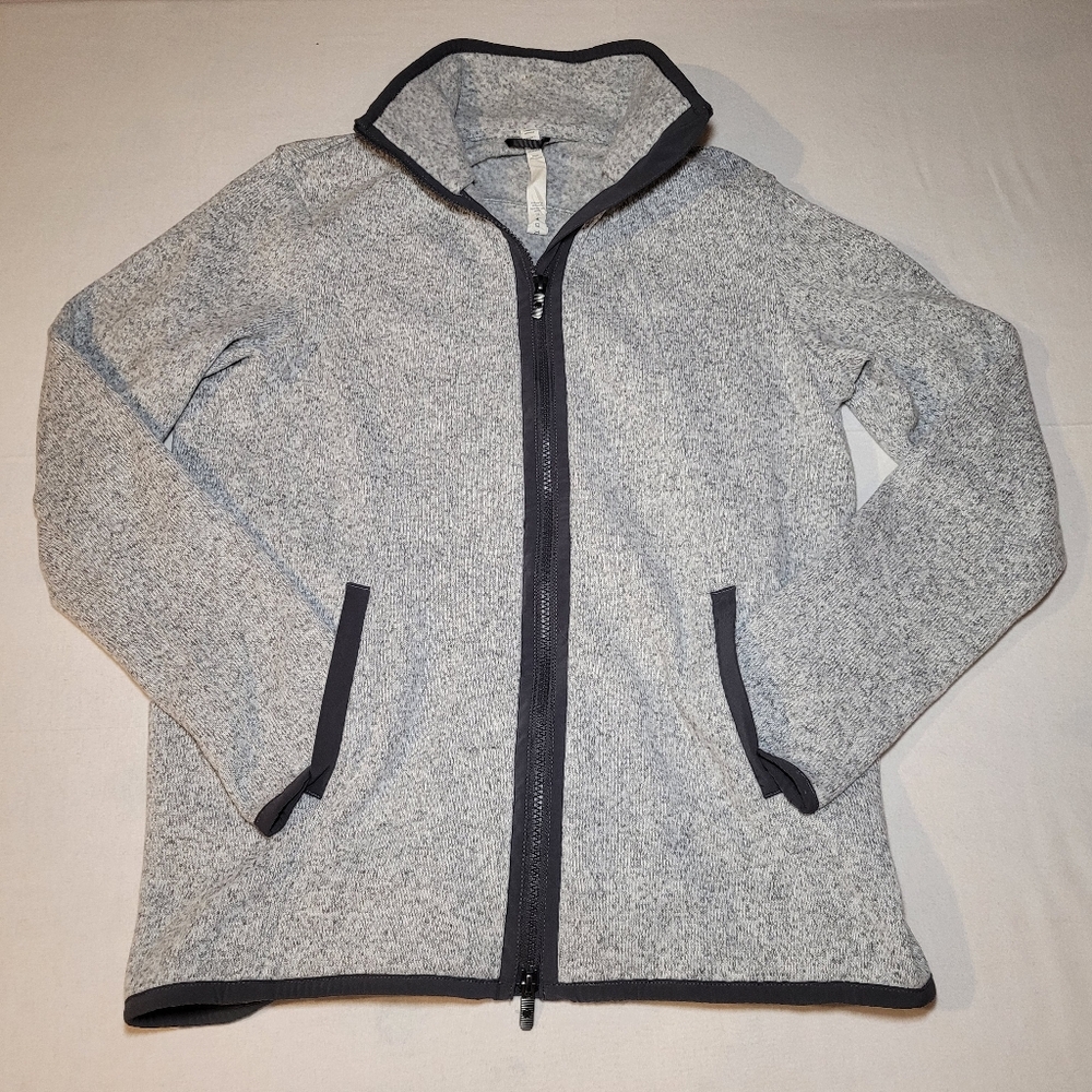 Lululemon Fleece Full Zip Sweater Grey Black Sz 8 Athleisure Sporty Cozy - Picture 2 of 12